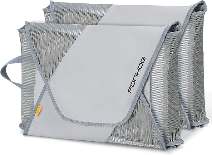Ponhog Garment Folder 2 PCS - Original Garment Packing Folder Premium Travel Garment Bag Foldable Clothes Shirt Bags Luggage Accessory with Wrinkle-Free Folding Board and Compression Wings Grey