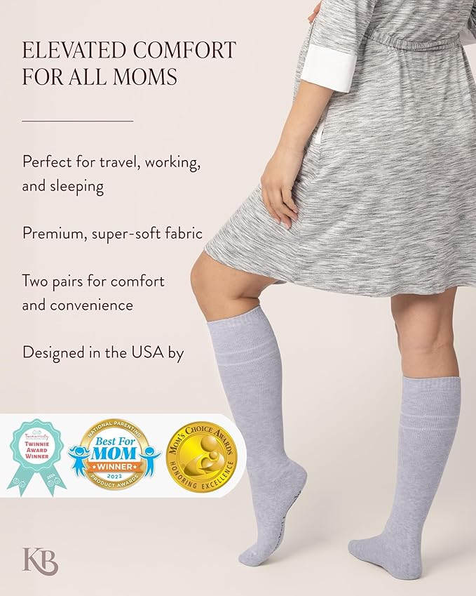 Soft Pink & Grey Heather Premium Maternity Compression Socks (2-Pack) by Kindred Bravely
