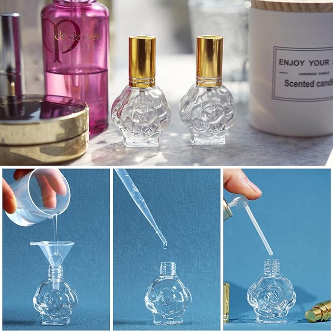 YU FENG 12pcs 10ml Glass Perfume Bottles Empty Atomizer Refillable Glass Spray Bottle With Funnels Pipettes Dispensers Portable Fragrance Bottle for Travel