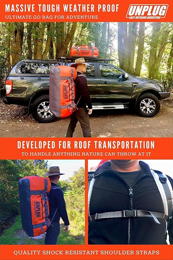 UNPLUG Ultimate Adventure | 1680D Heavy Duty Waterproof Bag | Large Travel Bag which can be Used for Camping, Motorcycling, Boating, or Hunting| 65L BLACKOPS