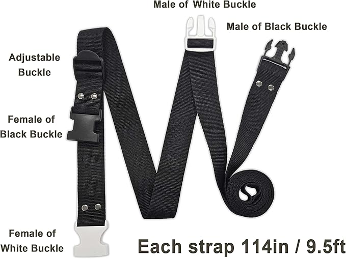 Multi-Purpose Luggage Straps, Carry On Strap for Add a Bag to Suitcase, Travel Belt Use for Securing Suitcase and Connect Two Suitcase, Black 2 Pack