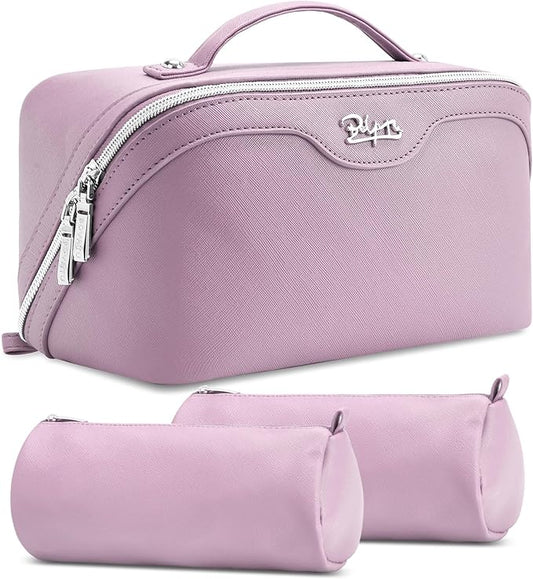 BOYATU Travel Makeup Bag Organizer Cosmetic Bag: 3 Pcs Set Make up Bags for Women with Handle - Waterproof Vegan Leather Toiletry Bags Travel Essentials Pouch with Compartments (C-06-Purple)