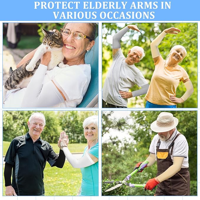Janmercy 8 Pairs Elderly Skin Thin Protector Sleeves Bruise Abrasions Protective Arm Sleeve