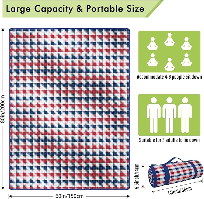 Independence Day Picnic Blankets Waterproof Foldable, Fourth of July Packable Picnic Mat Large Outdoor Blanket for Grass, Sandproof Picnic Accessories for Festival Party Beach Tent Lawn