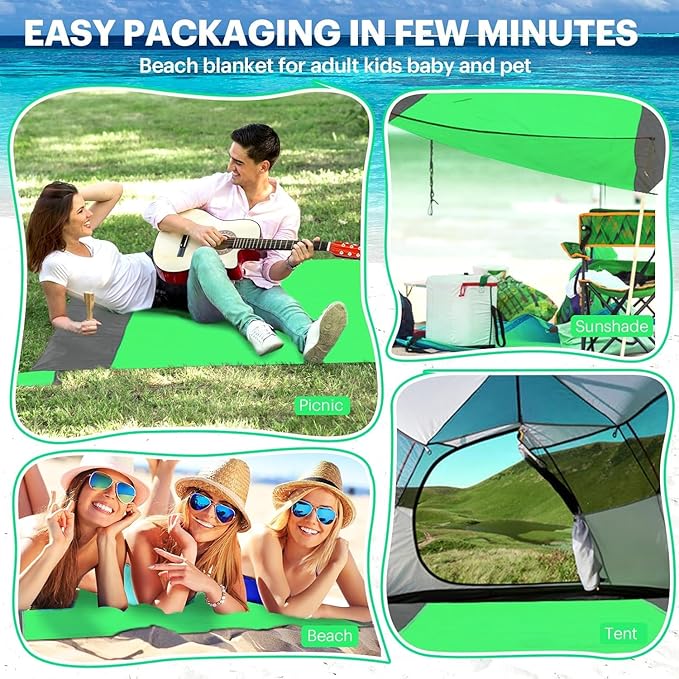 EASYFUN Beach Blanket Sandproof Oversized, 79''×83'' Extra Large Beach Mat, Portable Picnic Mat for Travel Camping Hiking, Lightweight Beach Essentials Family Water Resistant Mat