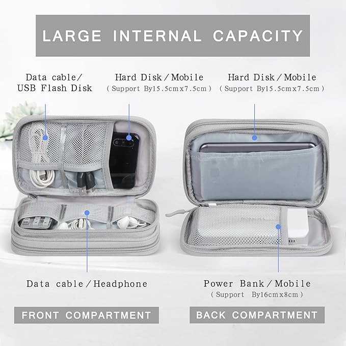 Skycase Electronic Organizer Travel Case - Waterproof Travel Cord Pouches for Organization, Cable Organizer, All-in-One Double Layers Storage Bag for Accessories, Charger, Cable, Grey- Medium