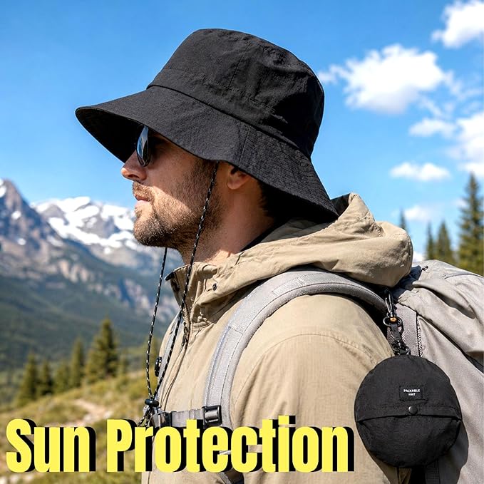 PFFY Packable Sun Bucket Hat for Men Women Outdoor UV Protection Sun Hats Waterproof Lightweight Hiking Outdoor Cap