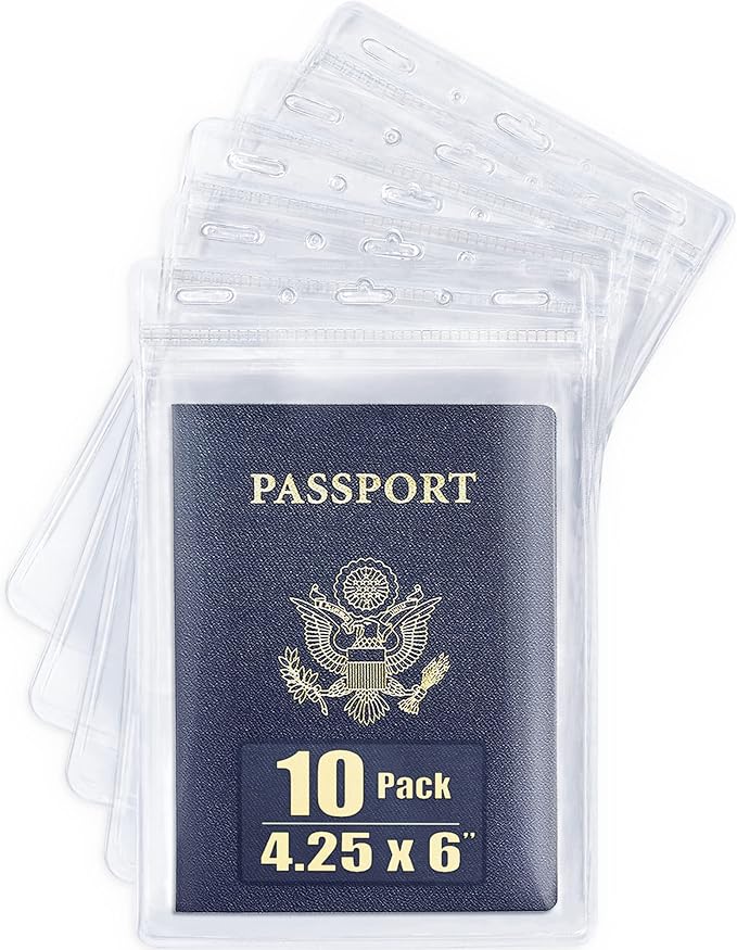 Mifflin-USA Passport & Card Holders (Clear, 4x6 Inches, 10 Pack), Extra Large ID Name Badge Holder, Zipperless Vertical Plastic Card Holders