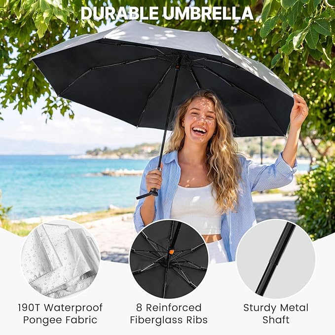 G4Free 46 Inch Mini Travel Umbrella with Retractable Handle, Pocket Size Umbrellas for Sun Rain. UV Protection UPF 50+, Small Compact Umbrella