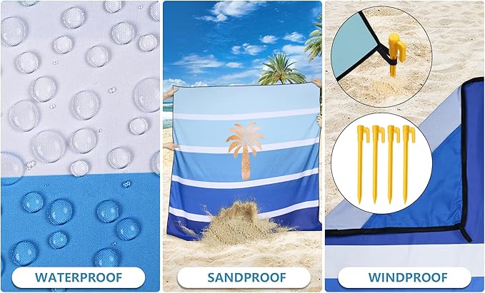 WIWIGO Beach Blanket Waterproof Sandproof Beach Mat 79" X 83"/10'x9'for 2-8 Adults Quick Drying Outdoor Picnic Mat Beach Accessories for Travel, Camping, Hiking