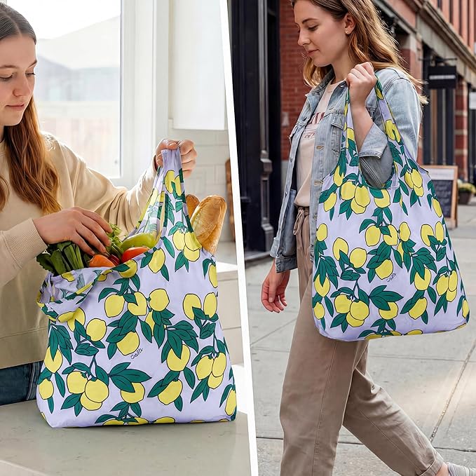 Stelle Lightweight Reusable Grocery Bag with Handles Ripstop Nylon Foldable Tote Shopping Bags for Travel and Groceries