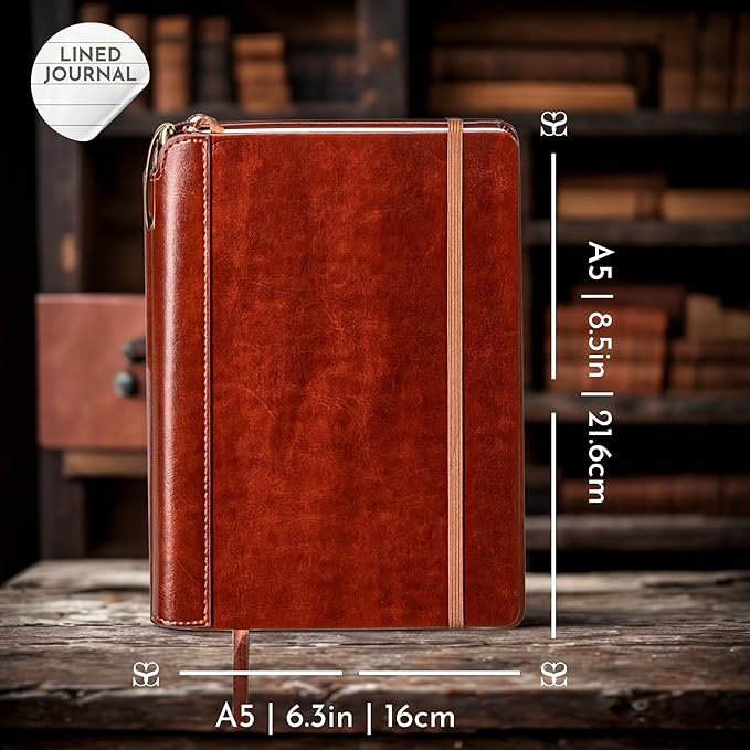 SETTINI® Lined Journal - Classic Journal for Writing Gift Set - Hardcover Vegan Leather, Includes Luxury Pen in a Unique Pen Holder, 192 Pages, A5, Fathers Day Gift, Journal for Men