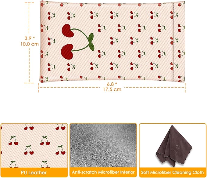FINTIE Soft Eyeglasses Case with Cleaning Cloth, Portable Squeeze Top Vegan Leather Glasses Pouch, Sunglasses Eyewear Bag