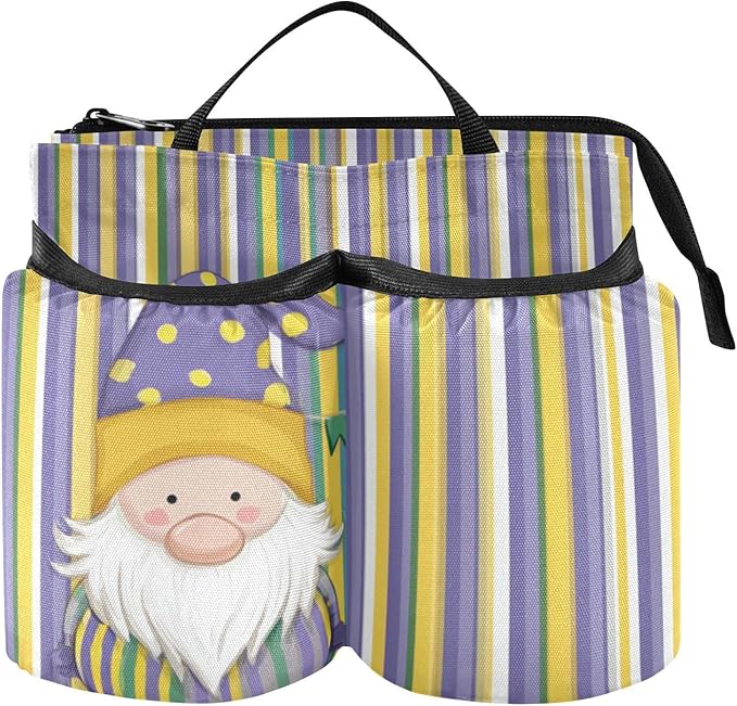 Luggage Cup Holder for Suitcases Free Hands Suitcase Cup Holder Travel Luggage Drink Holder Portable Luggage Cup Caddy Bag Carrier with Handle Stripe Mardi Gras Gnome