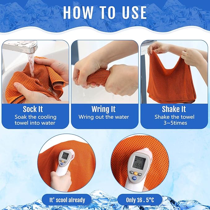 Hosuly 12 Pcs Cooling Towels for Face and Neck 12 x 40 Inch Workout Towels for Gym Fast Drying Hot Weather Sweat Rag Cold Cooling Cloth with 12 Bags Athletes Sport Yoga Golf(Orange)