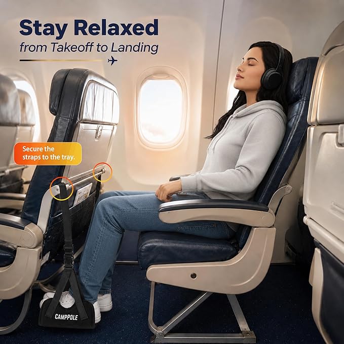 4 Pack Airplane Foot Hammock – Leg Pressure Relief Footrest for Plane Travel, No-Collapse Bamboo Support with Memory Foam Cushion, Adjustable Foot Sling for Long Flights & Office