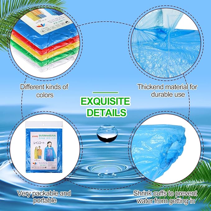 Handepo 100 Pack of Adult Rain Ponchos with Hood Disposable Plastic Rain Ponchos Bulk Emergency Raincoat for Men Women Adult