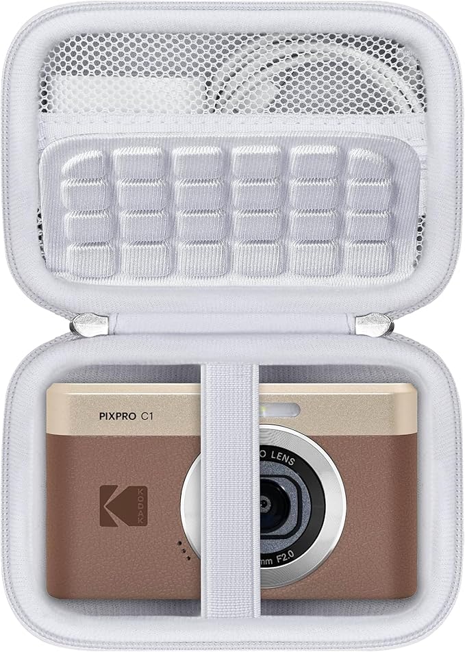 RAIALL Carrying Case for KODAK PIXPRO C1 Friendly Zoom Digital Camera, Point and Shoot Vlogging Camera Hard Travel Bag, Mesh Pocket for Charging Adapter, SD Card, USB Cable and Batteries, White