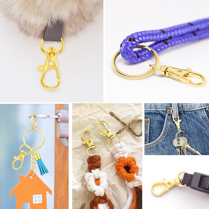 60PCS Keychain Making Kit, Including 30PCS Keychains Clips Hooks and 30PCS Key Chain Rings, Lobster Claw Clasps with Keychains Rings Accessories for Crafts, Gold