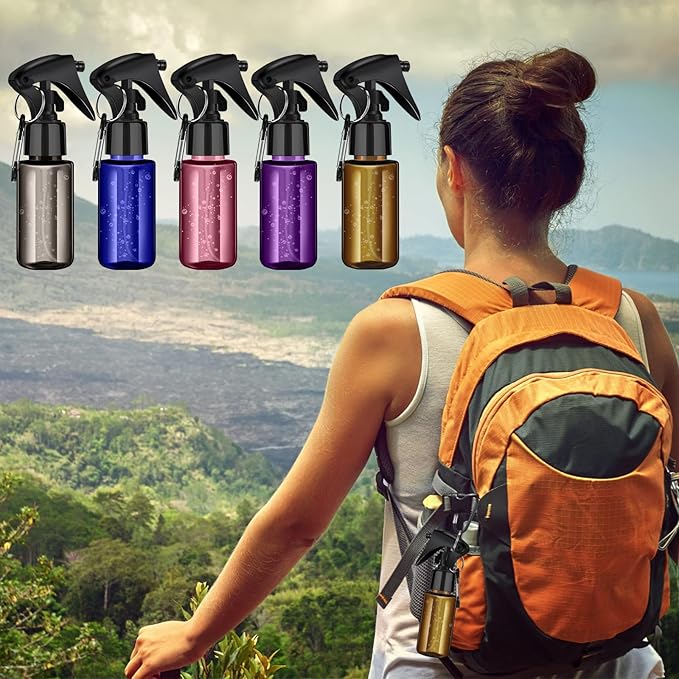 Roshtia 20 Pcs Small Spray Bottle with Keychain 2 oz Plastic Mini Spray Bottles Refillable 60ml Travel Size Spray Bottle with 1 Sheet Sticker Empty Hand Sanitizer Containers for Face Wash, 5 Colors