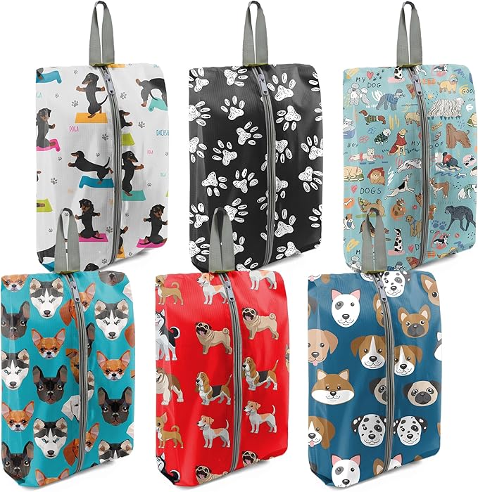 BeeGreen Dogs Shoe Bags 6 Pack for Travel with Handle as Packing Organizers for Suitcase and Luggage | Portable Nylon Storage Accessories for Vacations,Gym,Sport,Essential Gifts for Women and Men