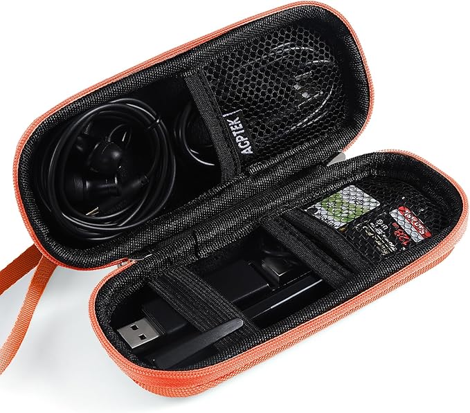 AGPTEK Carrying Case, EVA Zipper Carrying Hard Case Cover for Digital Voice Recorders, MP3 Players, Storage Holder for 3D Printing Pen, USB Cable, Earphones, Memory Cards, U Disk, Orange