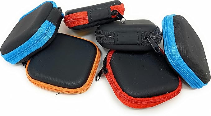 Bulk 24 Pack Square Hard Foam Earbud Cases - Assorted Colors (Black, Blue, Red, Orange) Zippered EVA Travel Storage Pouches for Earbuds, Headphones, Small Tech & Jewelry