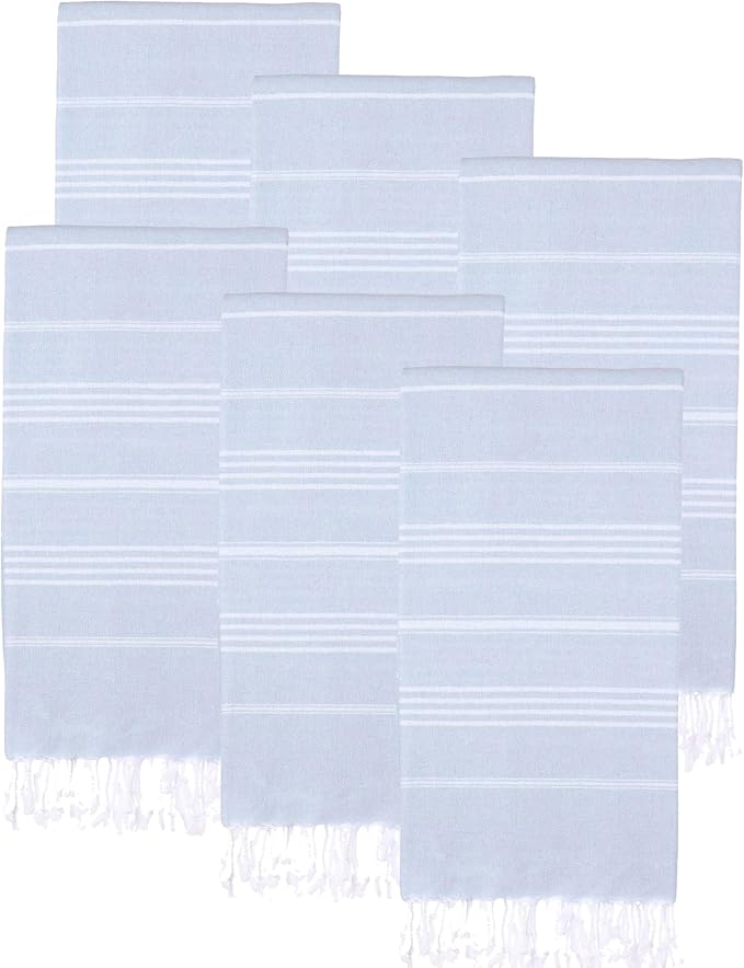 Turkish Beach Towels, Pack of 6 | Oversized, Quick Dry, Sand Free | 100% Cotton, Large 38x71 Towels for Beach, Pool, Travel | Ultra-Soft, Compact, and Absorbent | Baby Blue