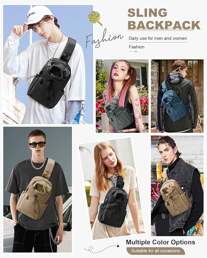 SEAFEW Sling Backpack bag for Men Khaki, Tactical BackpackSmall One Strap Daypack, Mini Anti-Theft Cross Body Motorcycle Chest Bags, Satchel Bag for Casual Travel Hiking Outdoor Sports Gym