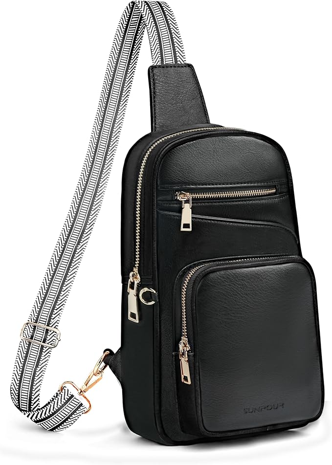 Anti Theft Crossbody Bags for Women,RFID Sling Bag Travel Purse,Vegan Leather Cross Body Purses Chest Bag for Travel(Pure Black)