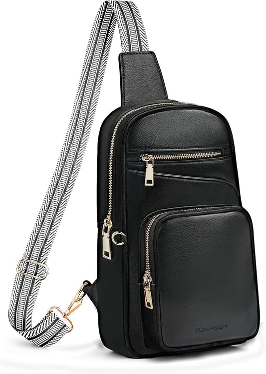 Anti Theft Crossbody Bags for Women,RFID Sling Bag Travel Purse,Vegan Leather Cross Body Purses Chest Bag for Travel(Pure Black)