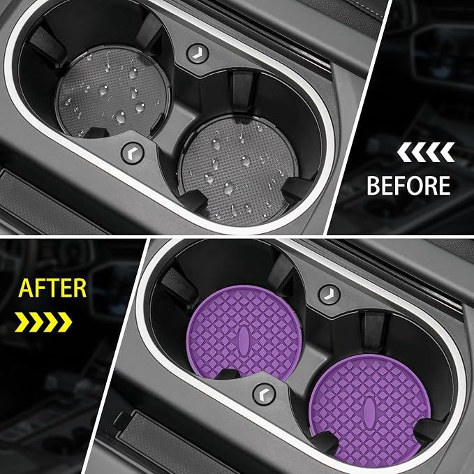ME.FAN Car Cup Coasters [4 Pack] Silicone Car Coasters/Cup Mats, Non-Slip Recessed Car Interior Accessories Deep Purple