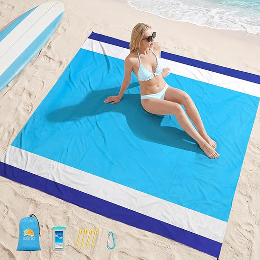 Aroveea Beach Blanket Waterproof Sandproof 1-7 Adult Oversized 78''X81''/10'X9' Lightweight Durable Compact Sand Free Beach Mat for Travel Camping Hiking Picnic Blanket