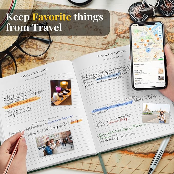 5 MINUTES A DAY Travel Journal for Women, Adventure Book for 20 Trips, Travelling Planner Notebook Diary for Traveler, Vocation Planner, Travel Gifts(126 Pages, Dark Green)