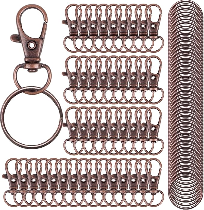 120PCS Premium Swivel Lanyard Snap Hook with Key Rings, Metal Keychain Hooks for Jewelry Making, Crafts (red Bronze)