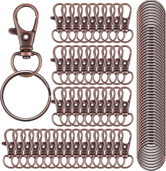 120PCS Premium Swivel Lanyard Snap Hook with Key Rings, Metal Keychain Hooks for Jewelry Making, Crafts (red Bronze)