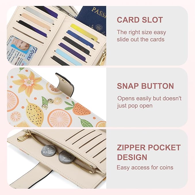 yiijay Womens Wallet RFID Blocking Vegan Leather Trifold Clutch Credit Card Holder Ladies Travel Wallet Purse with Pen Holder