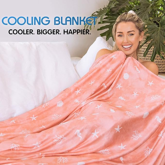Ailemei Direct Cooling Blanket with Double Sided Cold Effect, Lightweight Breathable Summer Oversize Coastal Theme Bed Blankets, Transfer Heat to Keep Body Cool for Hot Sleepers Night Sweats, 90“x90”