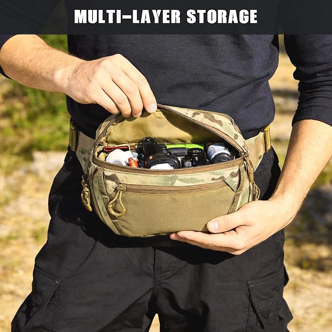 Tactical CCW Fanny Bag, Concealed Carry Fanny Pack w/Adjustable Waist Belt Tactical Waist Bag Handgun Pouch with Universal Pistol Holster, Everyday Hip Pack (Multicam)