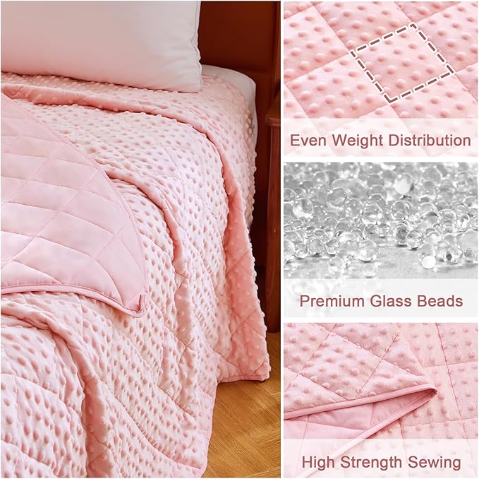 Pink Weighted Blanket for Adults 12lbs, 48"x72", Twin Full Size Breathable Cooling Minky Heavy Throw Blanket for 110-130lbs, Soft Winter Thick Big Blankets Weighted Comforter Gifts for Sleeping