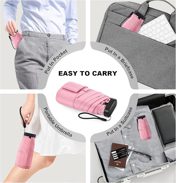 Mini Umbrella - Compact, Waterproof Travel Umbrella for Light Rain, Suitable for Women's Purse and Pocket