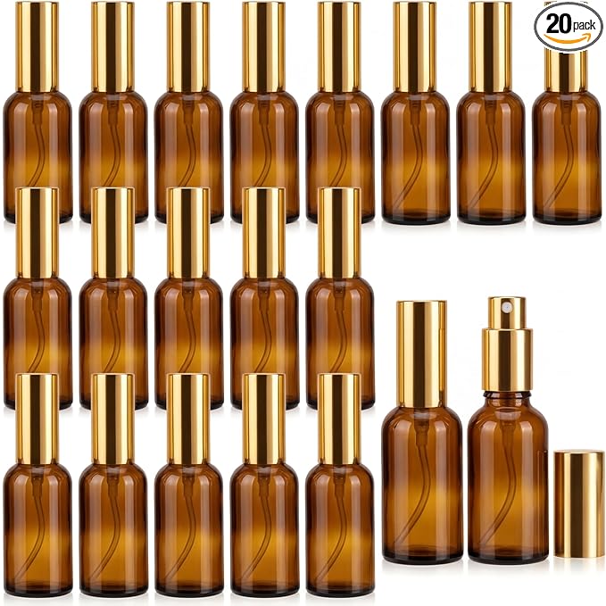 Tessco for you 20 Pcs 30/60/100 ml Glass Spray Bottles Frosted Empty Perfume Bottle Atomizer Refillable Clear Bottle with Fine Mist Sprayer Pump for Room Face Travel Business (Amber,2 oz)