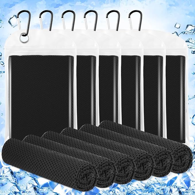 Hosuly 6 Pack Cooling Towels 40" x 12" Sport Towels, Cooling Rag for Neck and Face Ice Breathable Chilly Portable Neck Wraps for Yoga(Black)