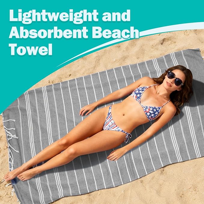 YSYJ Turkish Beach Towel 36 Pack Extra Large Beach Towels 36"x71" Soft Turkish Towel Bulk Sand Free Quick Dry Bath Towels Blanket for Adult Grey