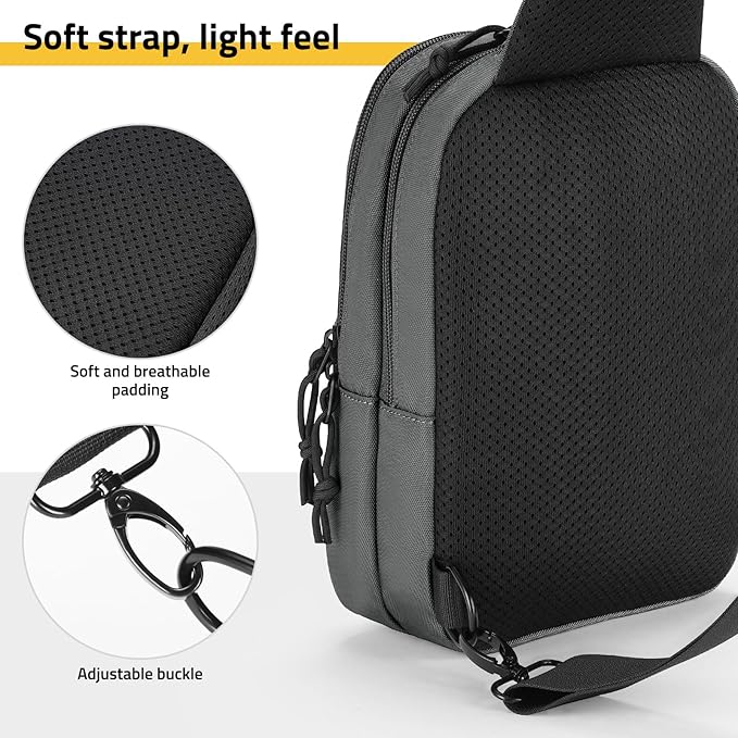 CVLIFE CCW Sling Bag for Men & Women, Tactical EDC Concealed Carry Chest Pack, Quick Draw Concealment Purse, Everyday Carry Crossbody Shoulder Bag for Travel, Hiking, Running & Daily Use, Grey