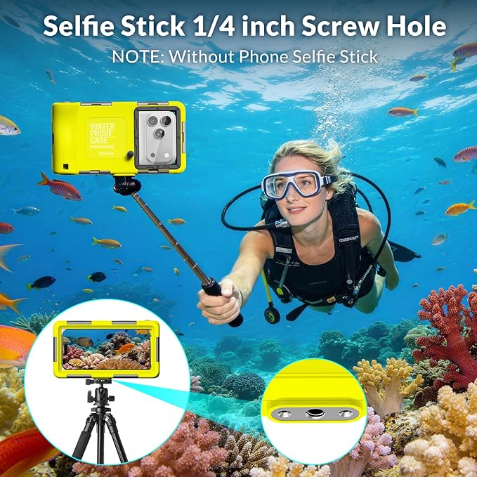 2026 Underwater Snorkeling Diving Phone Case for Phone 17/16/15/14/13/12Pro Max/Galaxy S26/S25/S24/S23.(50ft/15m) Professional Scuba Dive Waterproof Case Underwater Photo Video（Yellow）