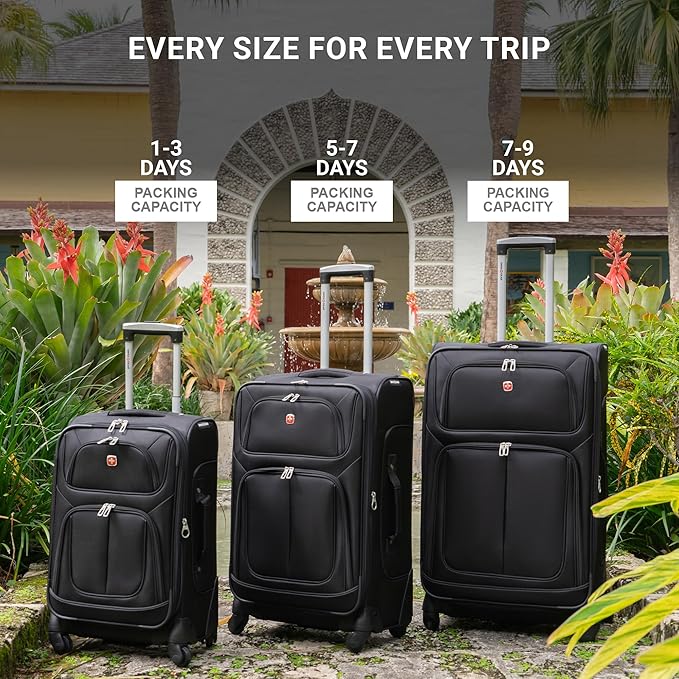 SWISSGEAR Sion Softside Expandable Spinner Luggage Durable Lightweight Travel Suitcase, Pewter, Checked-Large