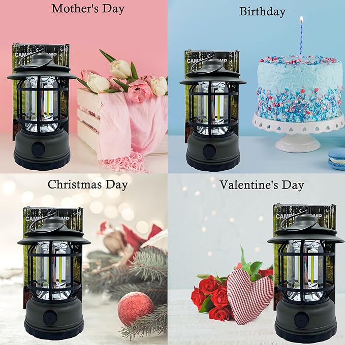 Camping Lanterns Battery Powered, 3 Pack Green LED Rechargeable Lantern with Stepless Dimming, Vintage Portable Camping Lights for Emergency, Fishing, Camping, Hiking, Outage, IPX4 Waterproof