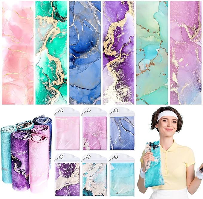 Peryiter 6 Pack Cooling Towels for Neck and Face 40 x 12 Inch Cooling Rag Ice Sweat Towels for Biking Hiking Running Yoga Golf Sport Gym Workout Gardening (Marble Style)