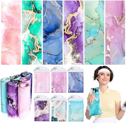 Peryiter 6 Pack Cooling Towels for Neck and Face 40 x 12 Inch Cooling Rag Ice Sweat Towels for Biking Hiking Running Yoga Golf Sport Gym Workout Gardening (Marble Style)